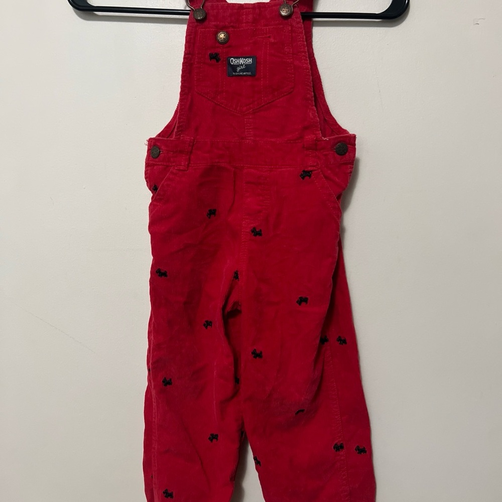 Vintage Oshkosh B'Gosh Scottie Dog Red Corduroy Overalls Girls 3T